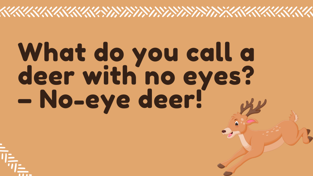 What do you call a deer with no eyes?
– No-eye deer!