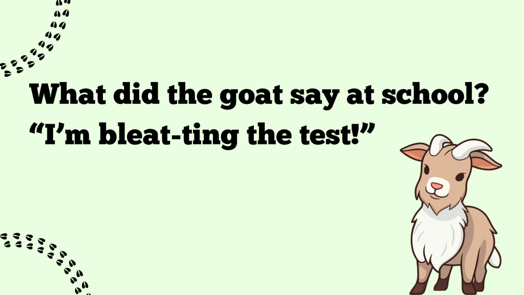 What did the goat say at school? “I’m bleat-ting the test!”