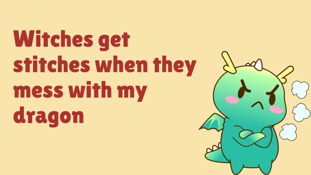 Witches get stitches when they mess with my dragon.